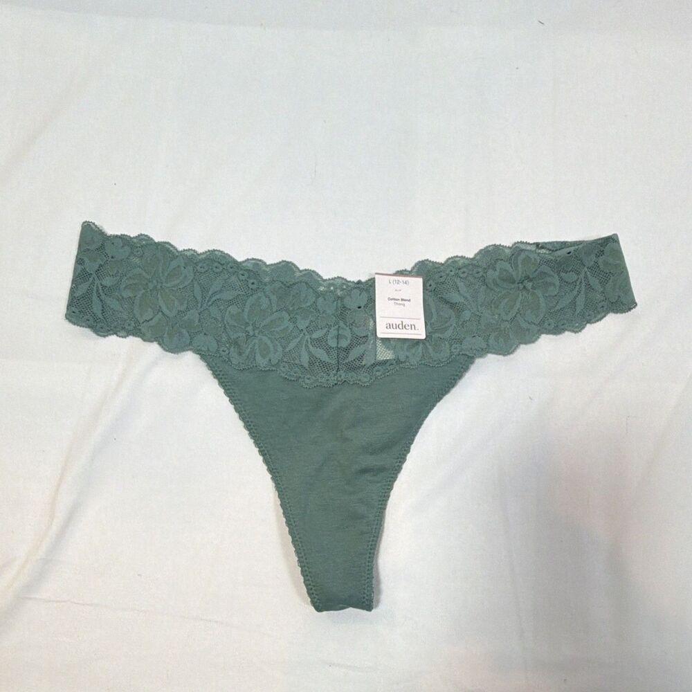 Auden Women’s Large Color Green Floral Lace Thong Panties Stretch